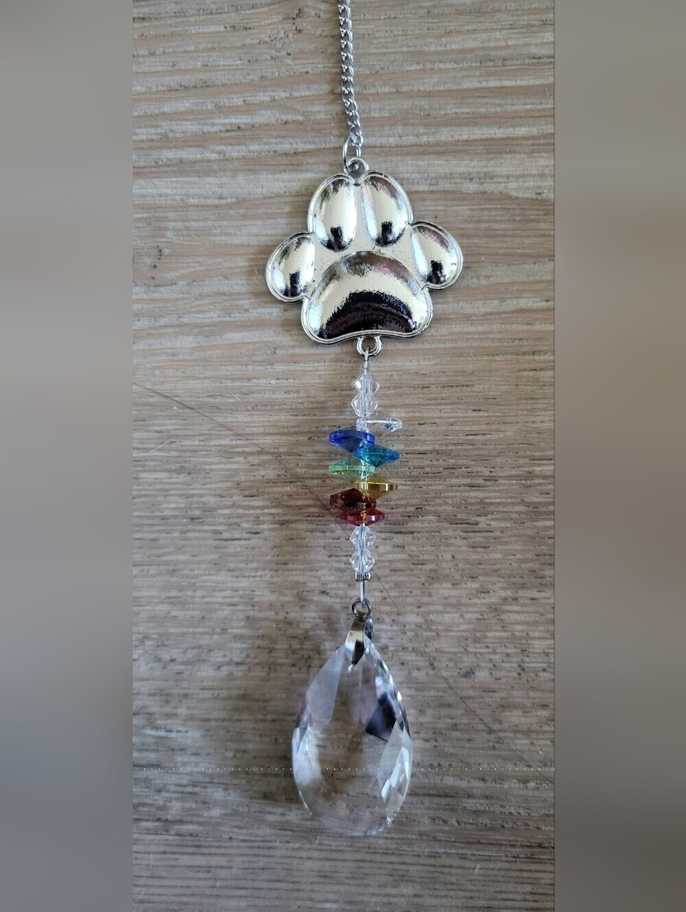 Silver Paw Print Crystal Suncatcher